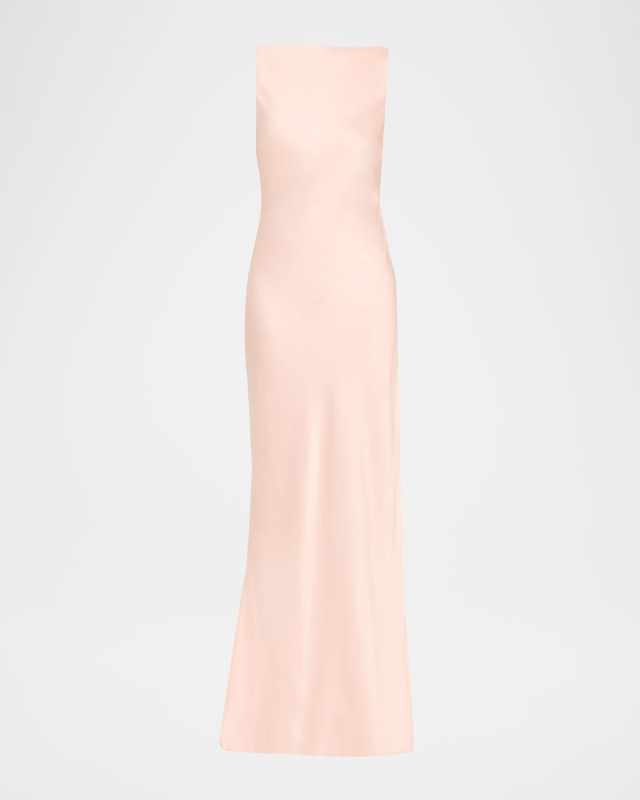 Boat-Neck Cowl Backless Crepe Back Satin Gown